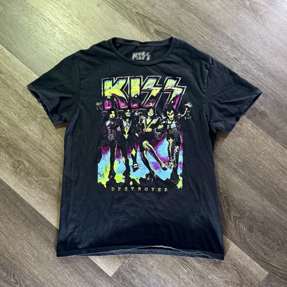 KISS Destroyer T-Shirt Mens M Black Neon Vintage Style Band Tee 2023